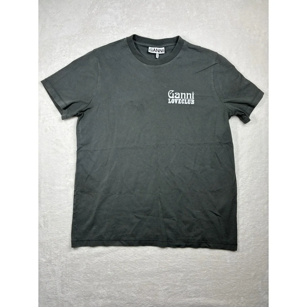 Ganni Love Club T-Shirt Size Small Gray Women's Made in Portugal